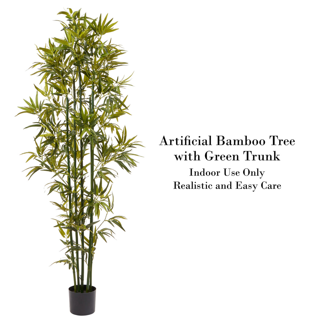 6 Ft. Artificial Bamboo  Tall Faux Potted Indoor Floor Plant for Home  Large and Lifelike by Pure Garden (Green Trunk) Image 3