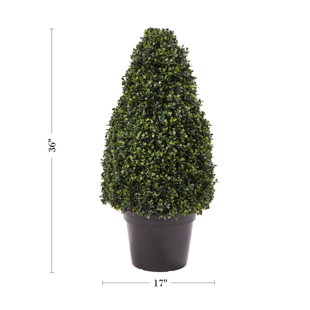 Artificial Boxwood Topiary-36 Inch Tower Style Faux Plant in Sturdy Pot-Decorative, Realistic Indoor or Outdoor Potted Image 2