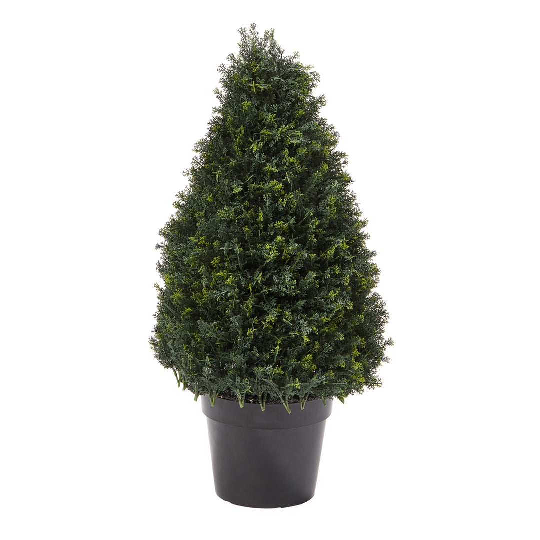 Artificial Cypress Topiary-37 Inch Tower Style Faux Plant in Sturdy Pot - Realistic Indoor or Outdoor Potted Shrub Image 1