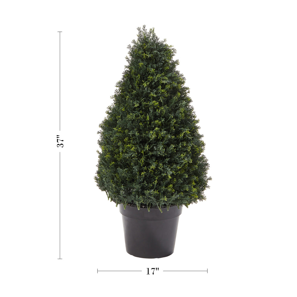 Artificial Cypress Topiary-37 Inch Tower Style Faux Plant in Sturdy Pot - Realistic Indoor or Outdoor Potted Shrub Image 2