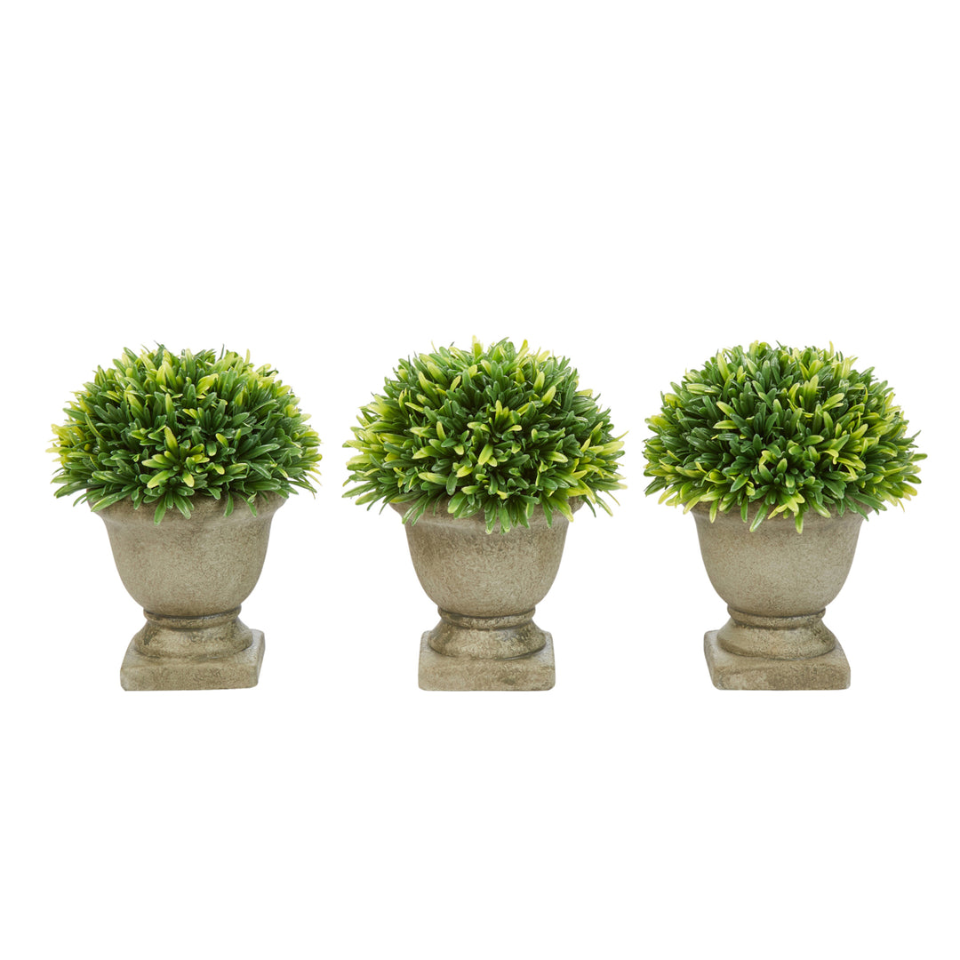 Set of 3 Artificial Podocarpus Grass Plant in Concrete Pot 7.5 Inch Decorative Faux Indoor Pure Garden Image 1