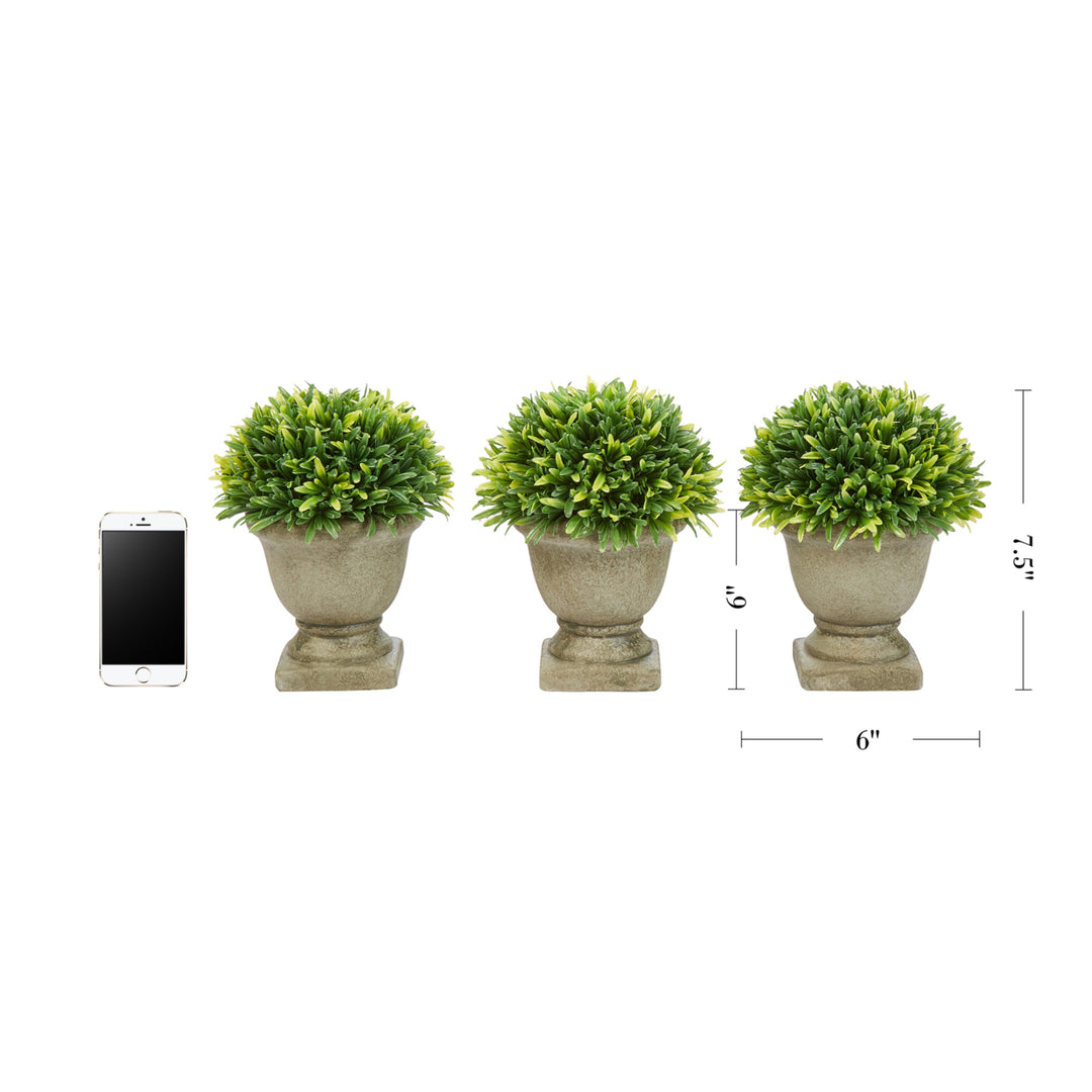 Set of 3 Artificial Podocarpus Grass Plant in Concrete Pot 7.5 Inch Decorative Faux Indoor Pure Garden Image 2