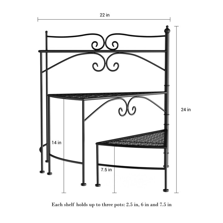 Black 3-Tier Folding Plant Stand Wrought Iron Metal Indoor Outdoor 24in H Image 2