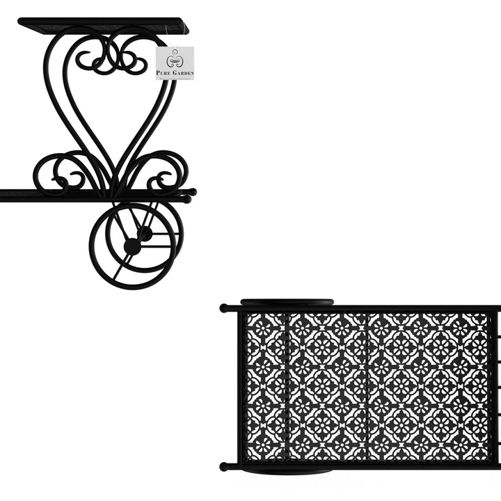 Black Plant Stand 2-Tiered Indoor or Outdoor Decorative Vintage Look Wrought Iron Garden Cart for Patio, Deck Image 6