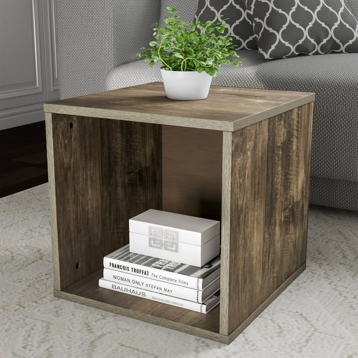 Gray Modular Cube Accent Table Stackable MDF Wood Contemporary 15.75 Inch Image 1