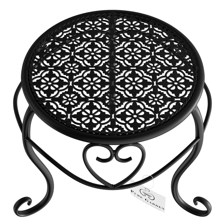 Plant Stands Set of 2 Black Indoor or Outdoor Nesting Wrought Iron Inspired Metal Round Decorative Potted Plant Display Image 5