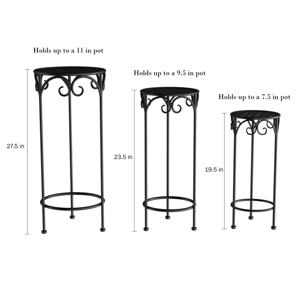 Plant Stands Set of 3 Indoor or Outdoor Nesting Wrought Iron Metal Round Decorative Potted Plant Accent Image 2