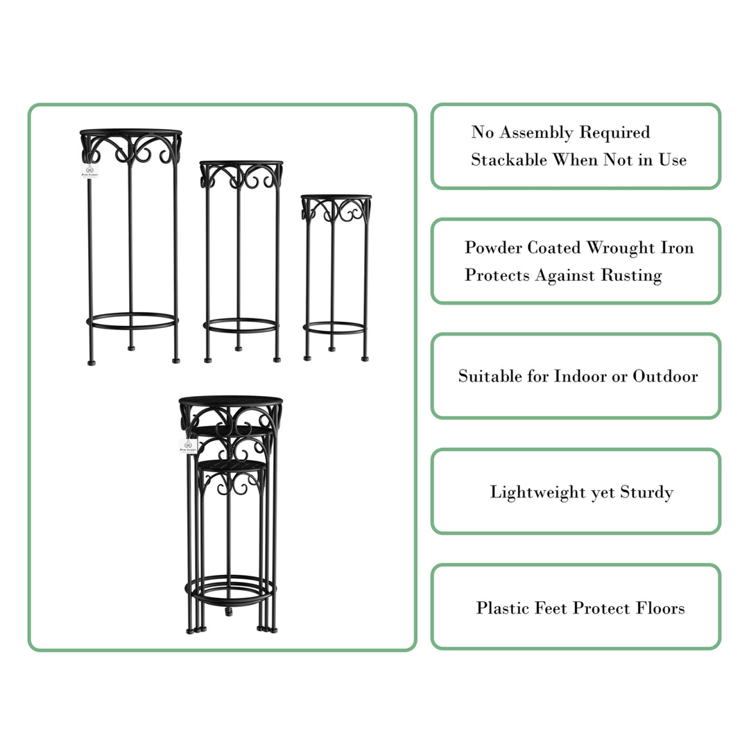 Wrought Iron Plant Stands Set of 3 Black Decorative Indoor Outdoor Nesting Image 3