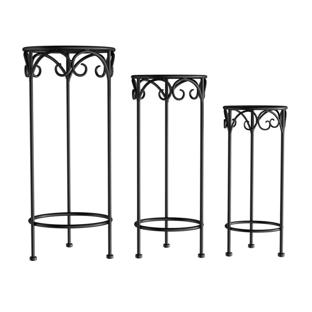 Plant Stands Set of 3 Indoor or Outdoor Nesting Wrought Iron Metal Round Decorative Potted Plant Accent Image 4