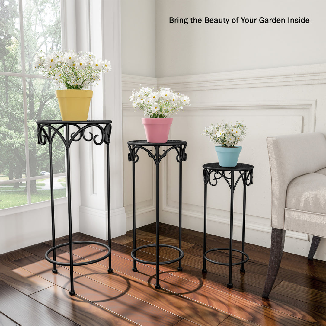 Wrought Iron Plant Stands Set of 3 Black Decorative Indoor Outdoor Nesting Image 6