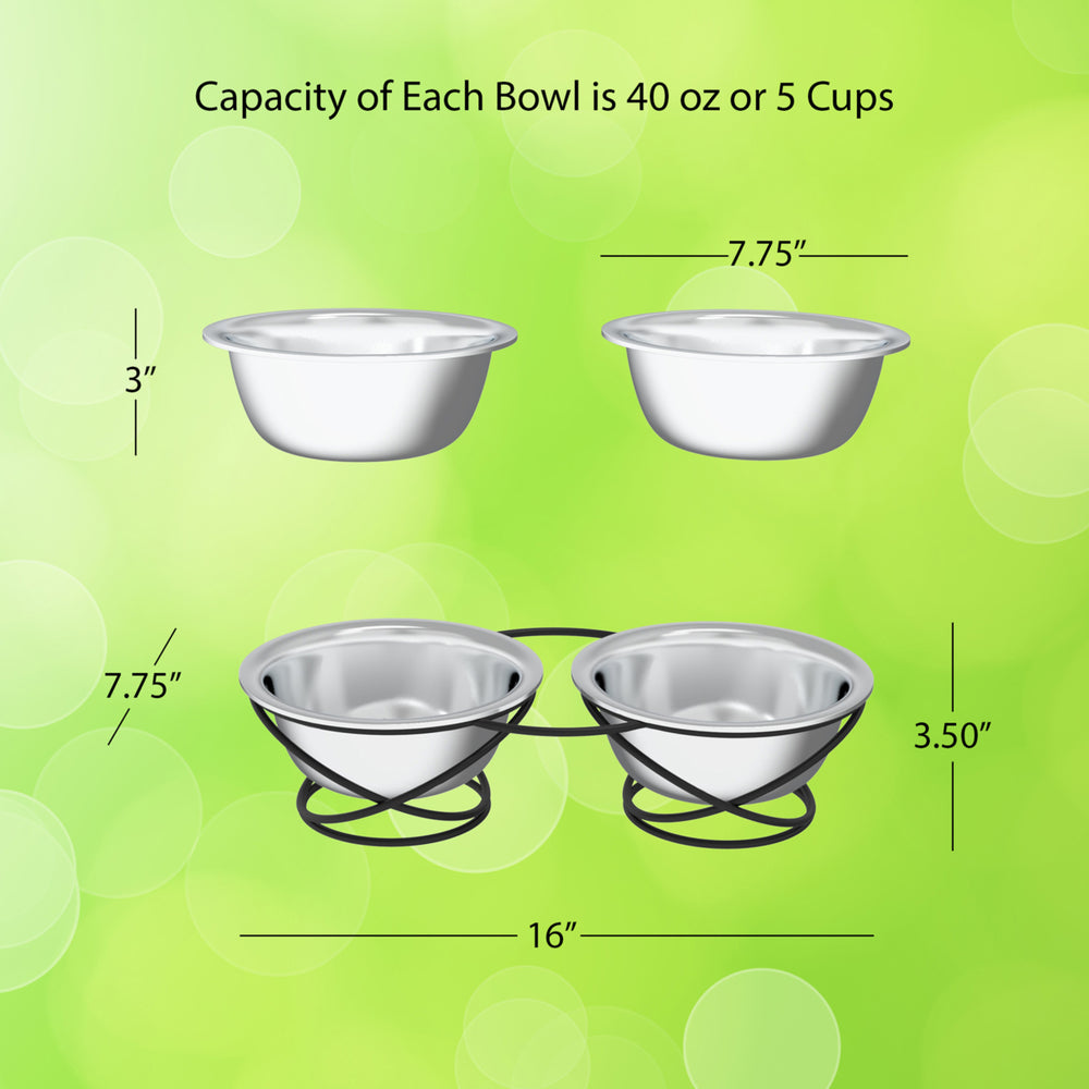 Stainless Steel Raised Food and Water Bowls with Decorative 3.5 Inch Tall Stand for Dogs and Cats-2 Bowls, 40 Oz Image 2