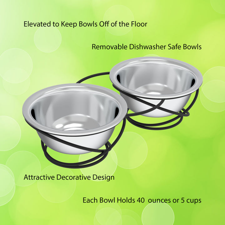 Stainless Steel Raised Food and Water Bowls with Decorative 3.5 Inch Tall Stand for Dogs and Cats-2 Bowls, 40 Oz Image 3