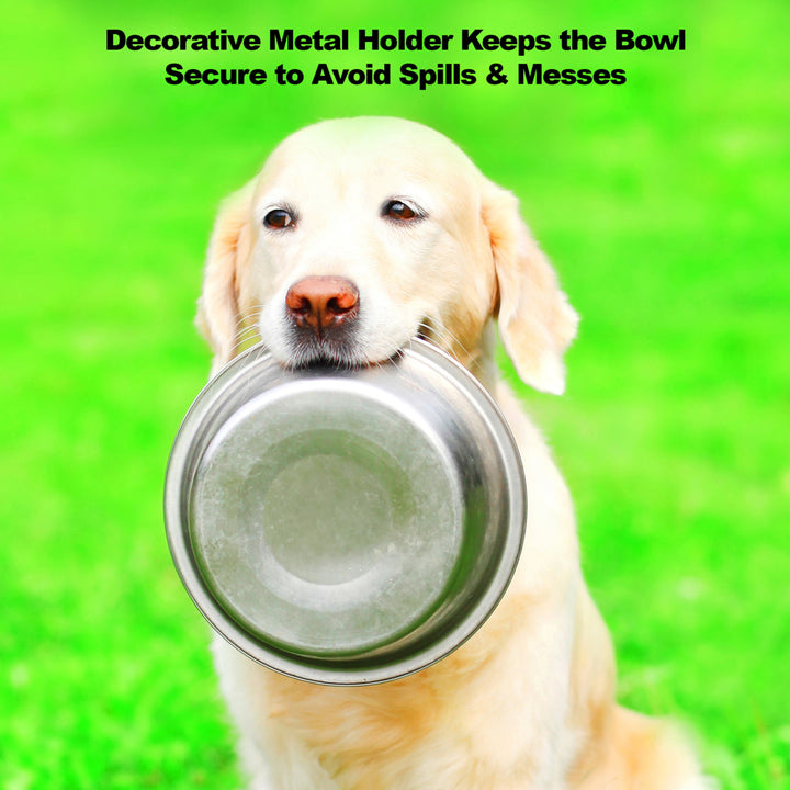 Stainless Steel Raised Food and Water Bowls with Decorative 3.5 Inch Tall Stand for Dogs and Cats-2 Bowls, 40 Oz Image 4