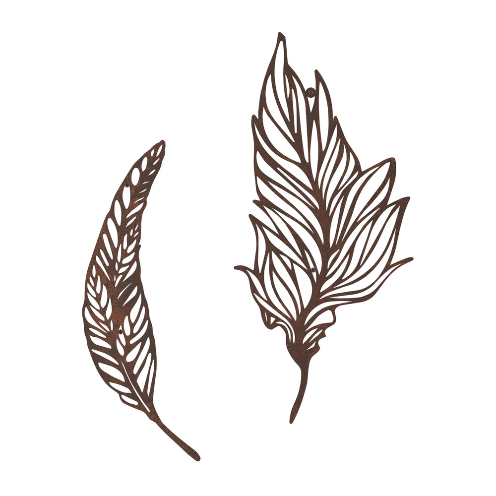 -Set of Two Metal Feather Hanging Wall Art Laser Cut Contemporary Nature Sculpture Image 2