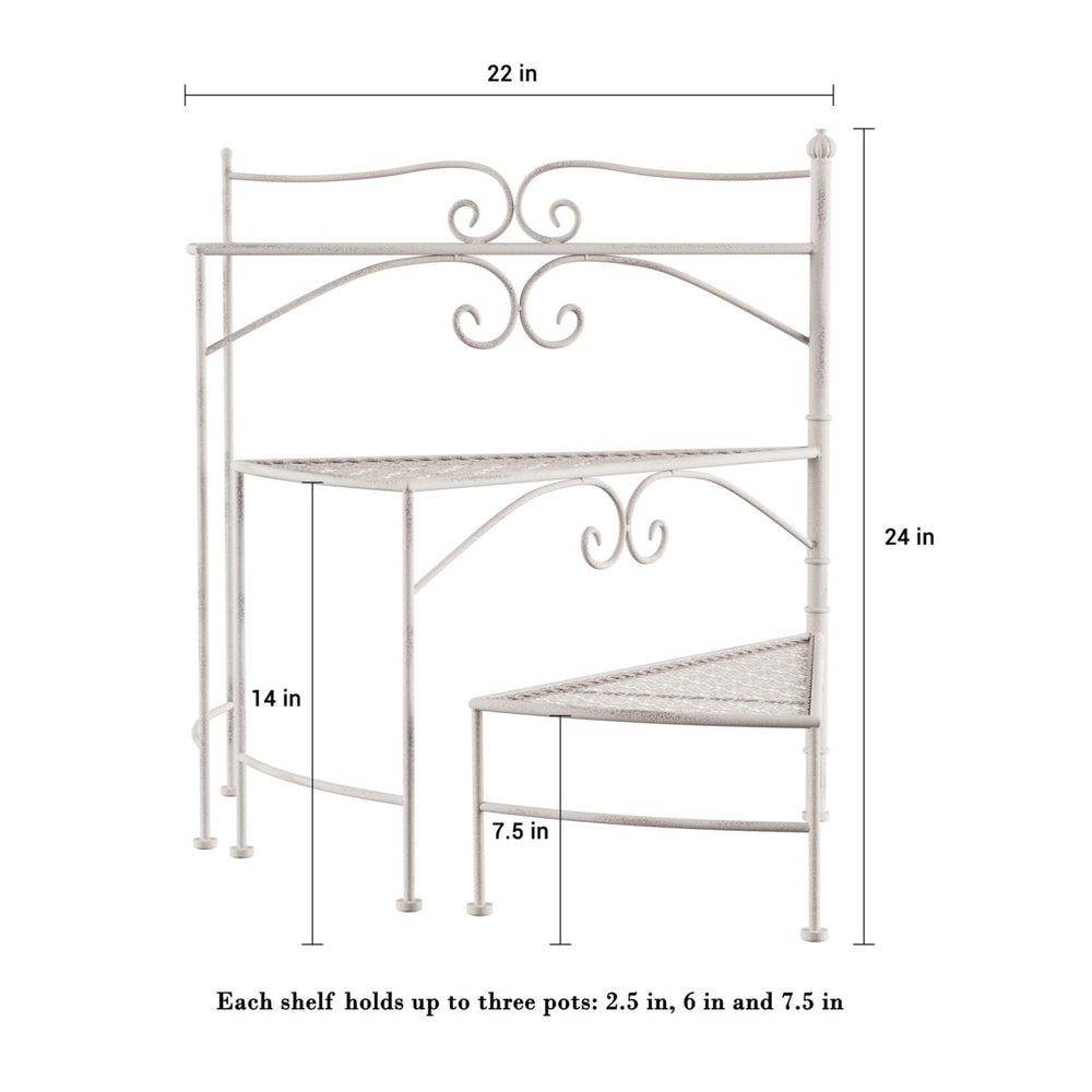 White 3-Tier Folding Plant Stand Wrought Iron Indoor Outdoor Display 24" H Image 2