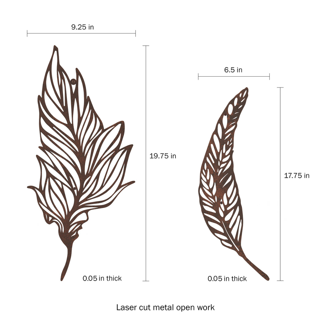 -Set of Two Metal Feather Hanging Wall Art Laser Cut Contemporary Nature Sculpture Image 3