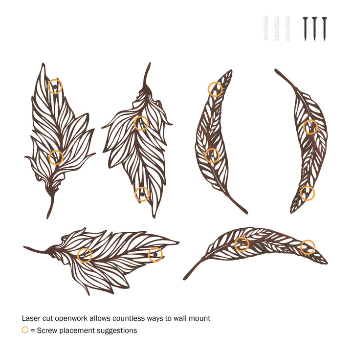 -Set of Two Metal Feather Hanging Wall Art Laser Cut Contemporary Nature Sculpture Image 4