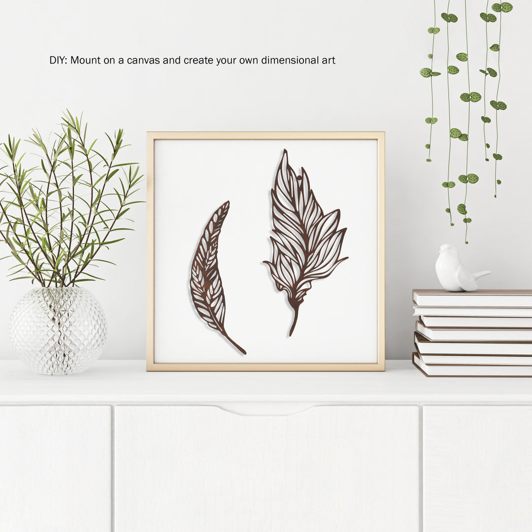 -Set of Two Metal Feather Hanging Wall Art Laser Cut Contemporary Nature Sculpture Image 7