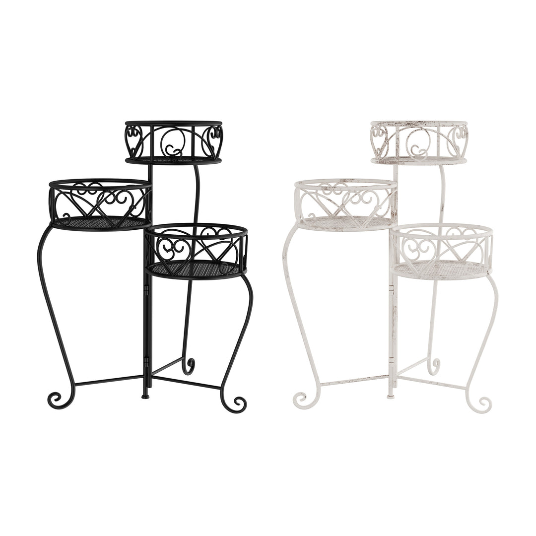 Plant Stand  3-Tier Indoor or Outdoor Folding Wrought Iron Metal Home and Garden Display with Staggered Shelves Image 1
