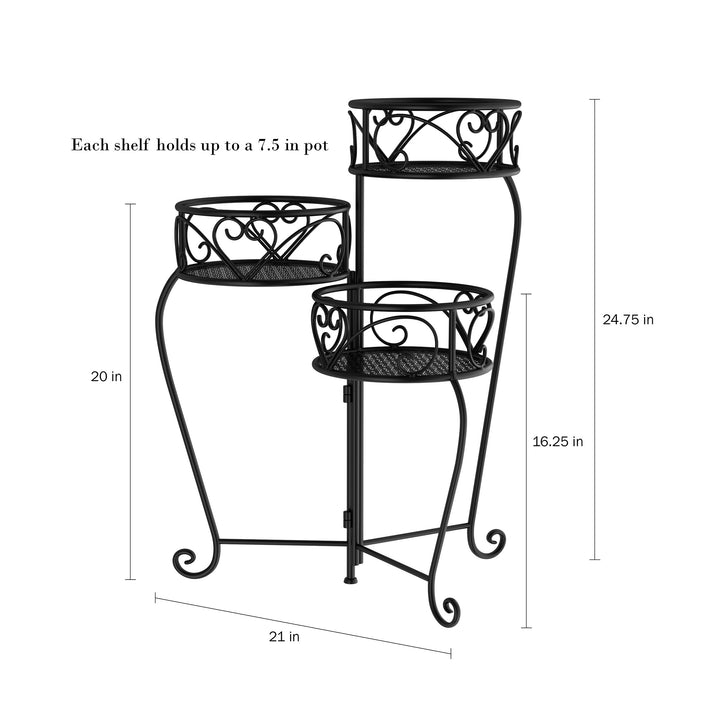 Plant Stand  3-Tier Indoor or Outdoor Folding Wrought Iron Metal Home and Garden Display with Staggered Shelves Image 5