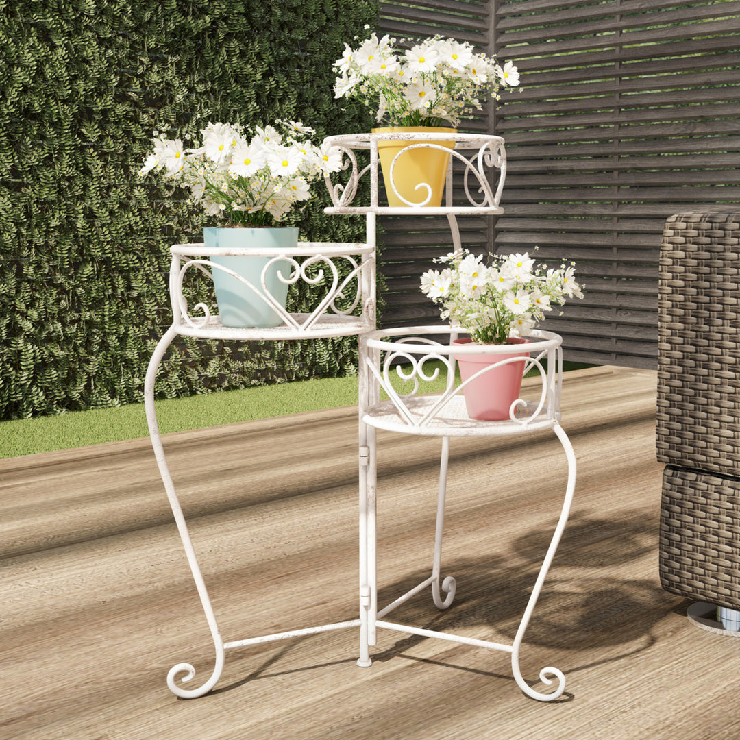 Plant Stand  3-Tier Indoor or Outdoor Folding Wrought Iron Metal Home and Garden Display with Staggered Shelves Image 6