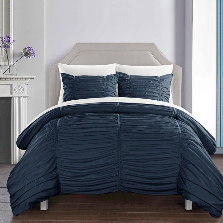 Kleia 7 or 5 Piece Comforter Set Contemporary Striped Ruched Ruffled Design Bed in a Bag Image 3