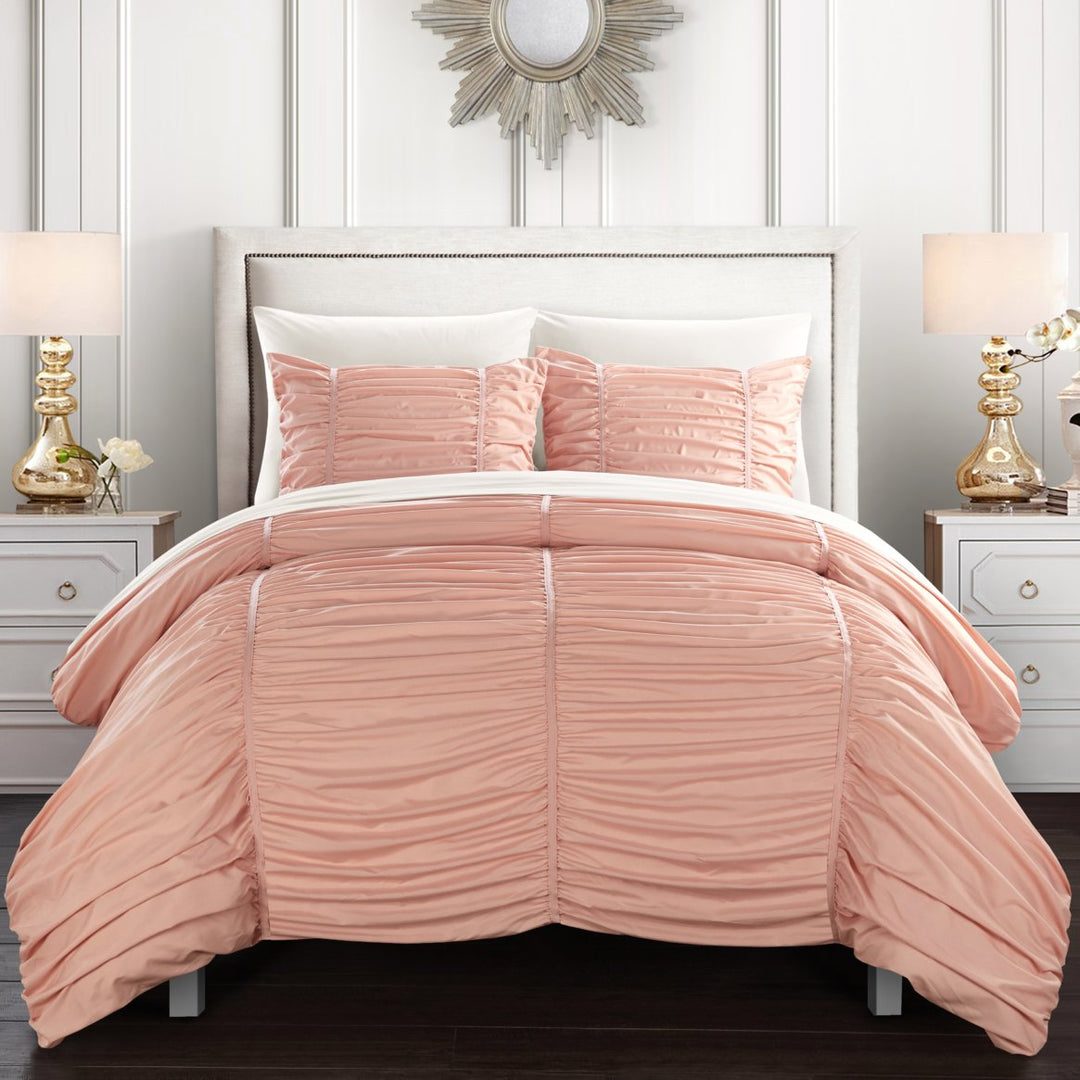 Kleia 7 or 5 Piece Comforter Set Contemporary Striped Ruched Ruffled Design Bed in a Bag Image 4