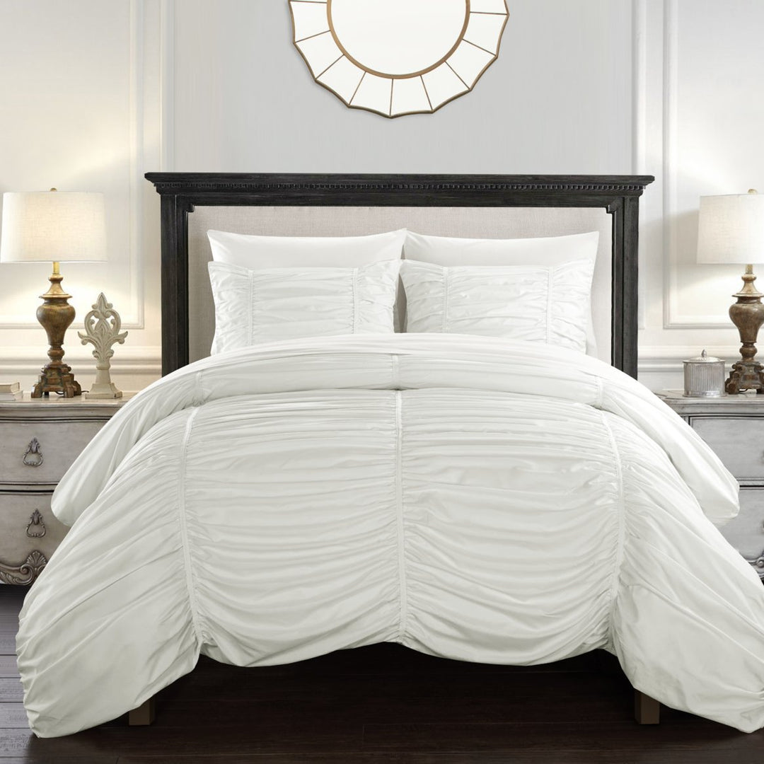 Kleia 7 or 5 Piece Comforter Set Contemporary Striped Ruched Ruffled Design Bed in a Bag Image 5