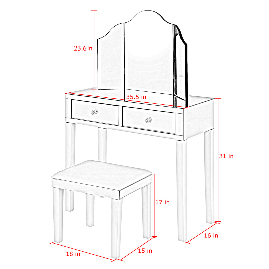 Milano Mirrored Vanity Set-2 Drawers-3 Piece Set-Corner Option-Inspired Home Image 11