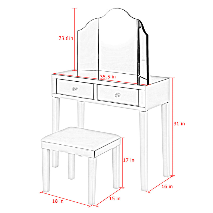 Milano Mirrored Vanity Set-2 Drawers-3 Piece Set-Corner Option-Inspired Home Image 11