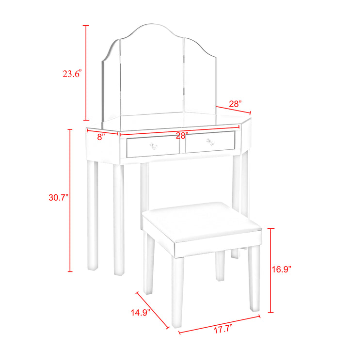 Milano Mirrored Vanity Set-2 Drawers-3 Piece Set-Corner Option-Inspired Home Image 12