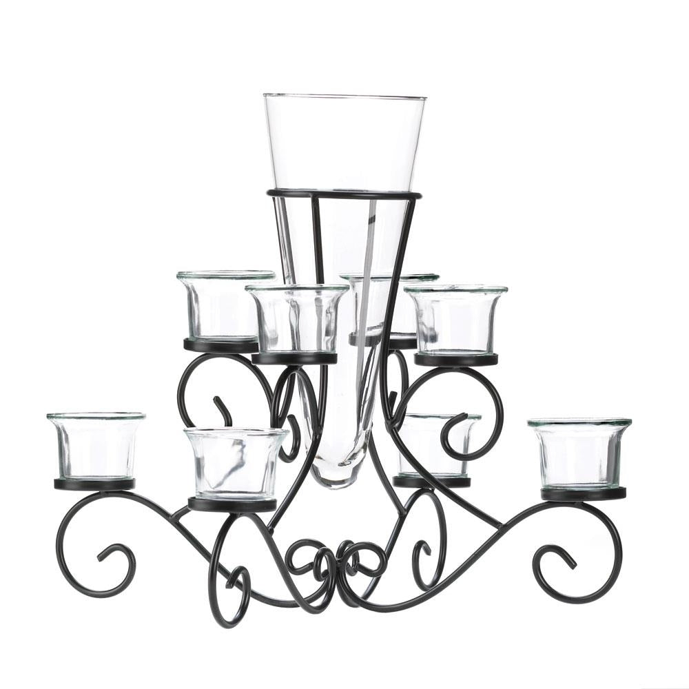 Scrollwork Candle Stand With Vase Image 1