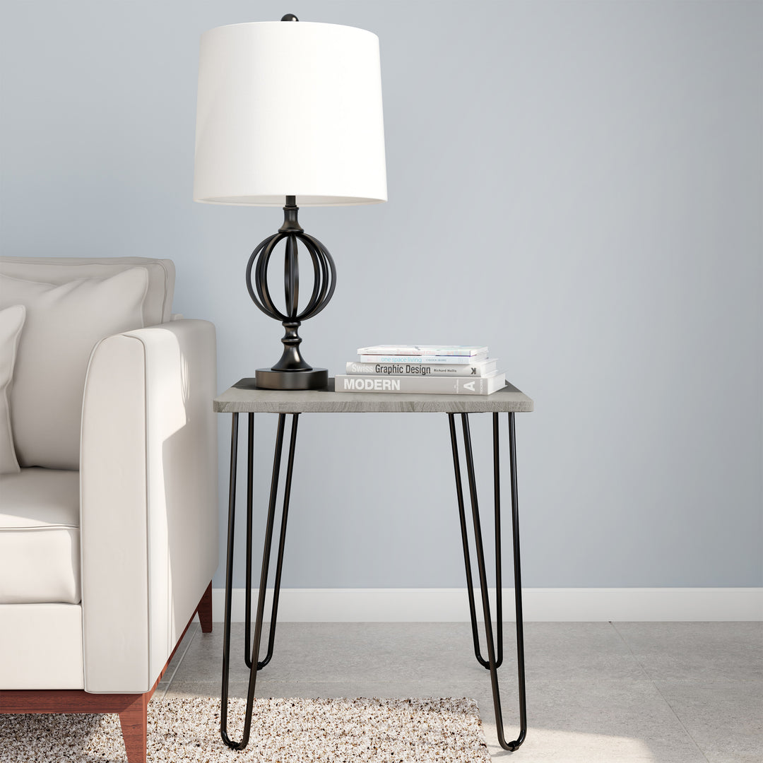 End Table with Hairpin Metal Legs Modern Style D cor, Woodgrain-Look and Steel Accent Furniture Image 1