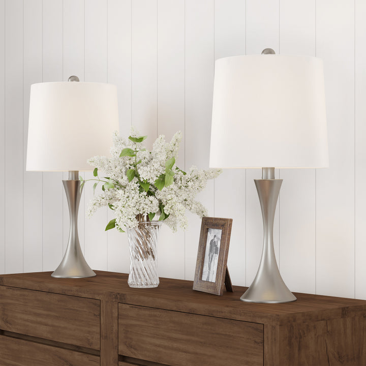 Table Lamps  Set of 2 Mid-Century Modern Metal Flared Trumpet Base with Energy Efficient LED Light Bulbs Included Image 1