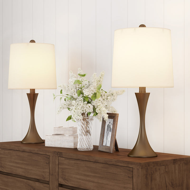 Table Lamps  Set of 2 Mid-Century Modern Metal Flared Trumpet Base with Energy Efficient LED Light Bulbs Included Image 4