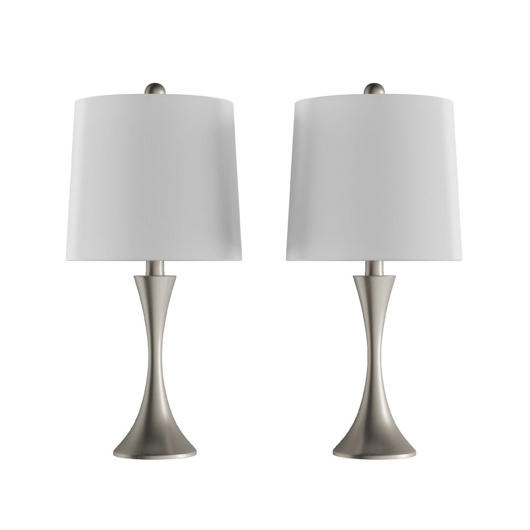 Mid-Century Modern Table Lamps Set of 2 Brushed Silver with LED Bulbs Included Image 1