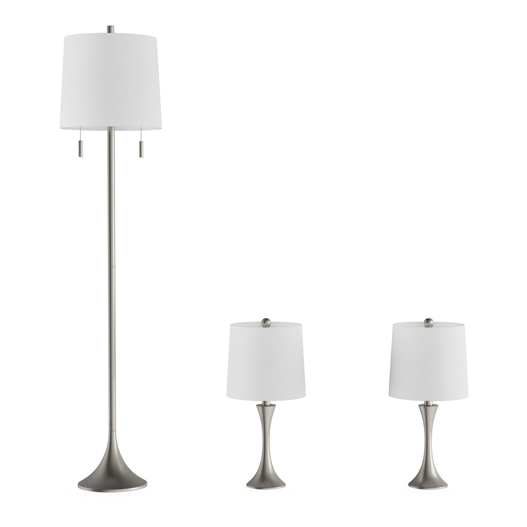 Mid-Century Modern Lamp Set of 3 Metal Floor Table Lamps with LED Bulbs Bronze Silver Image 1