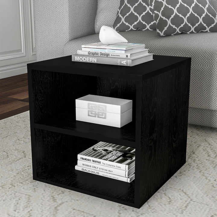 Modular Cube End Table with Double Shelves MDF Wood Minimalist Accent Furniture Image 1