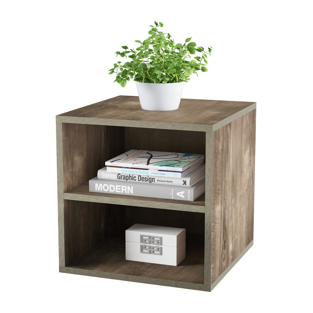 Modular Cube End Table with Double Shelves MDF Wood Minimalist Accent Furniture Image 2