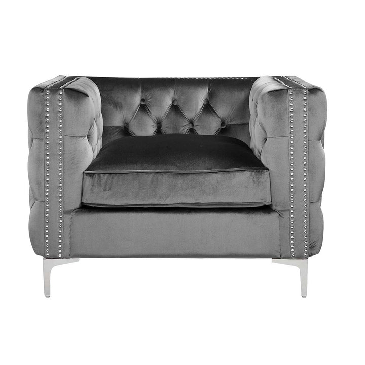 Picasso Velvet Button Tufted with Silver Nailhead Trim Silvertone Metal Y-leg Club Chair Image 9