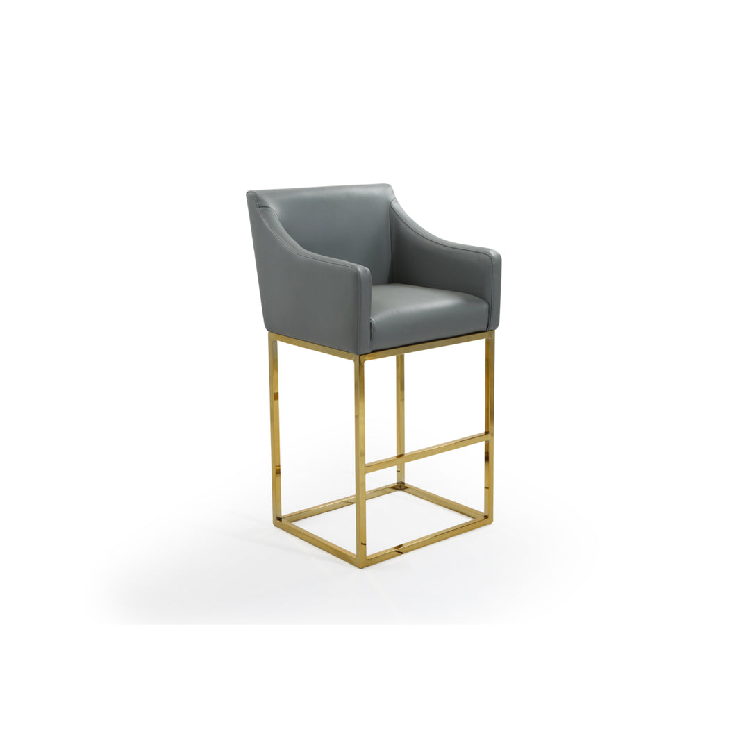 Etna Bar Stool or Counter Stool Chair PU Leather Upholstered Slope Arm Design Architectural Goldtone Solid Metal Base Image 11