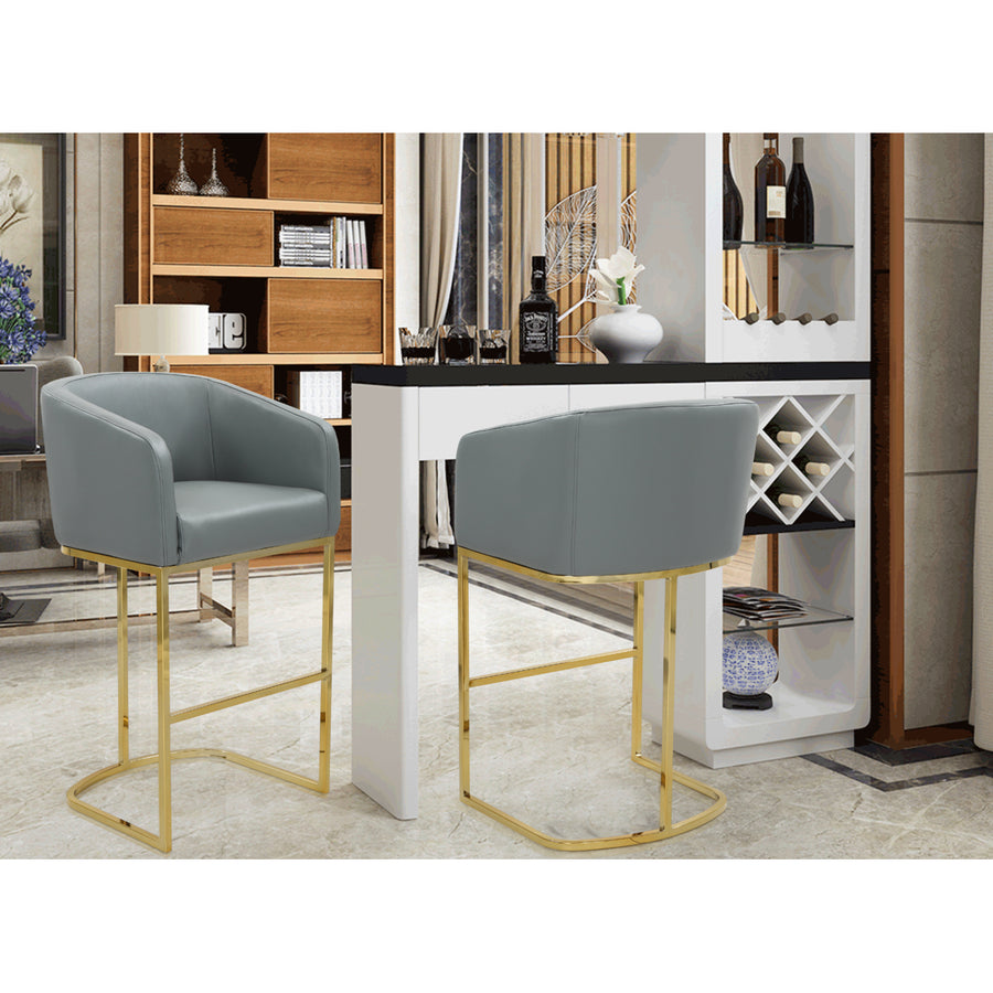 Tahiti Bar Stool or Counter Stool Chair PU Leather Upholstered Shelter Arm Design Half-Moon Goldtone Solid Metal Image 1