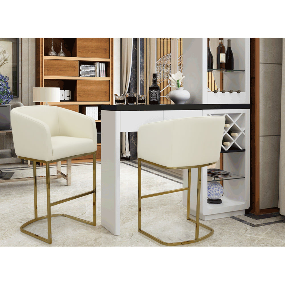 Tahiti Bar Stool or Counter Stool Chair PU Leather Upholstered Shelter Arm Design Half-Moon Goldtone Solid Metal Image 2