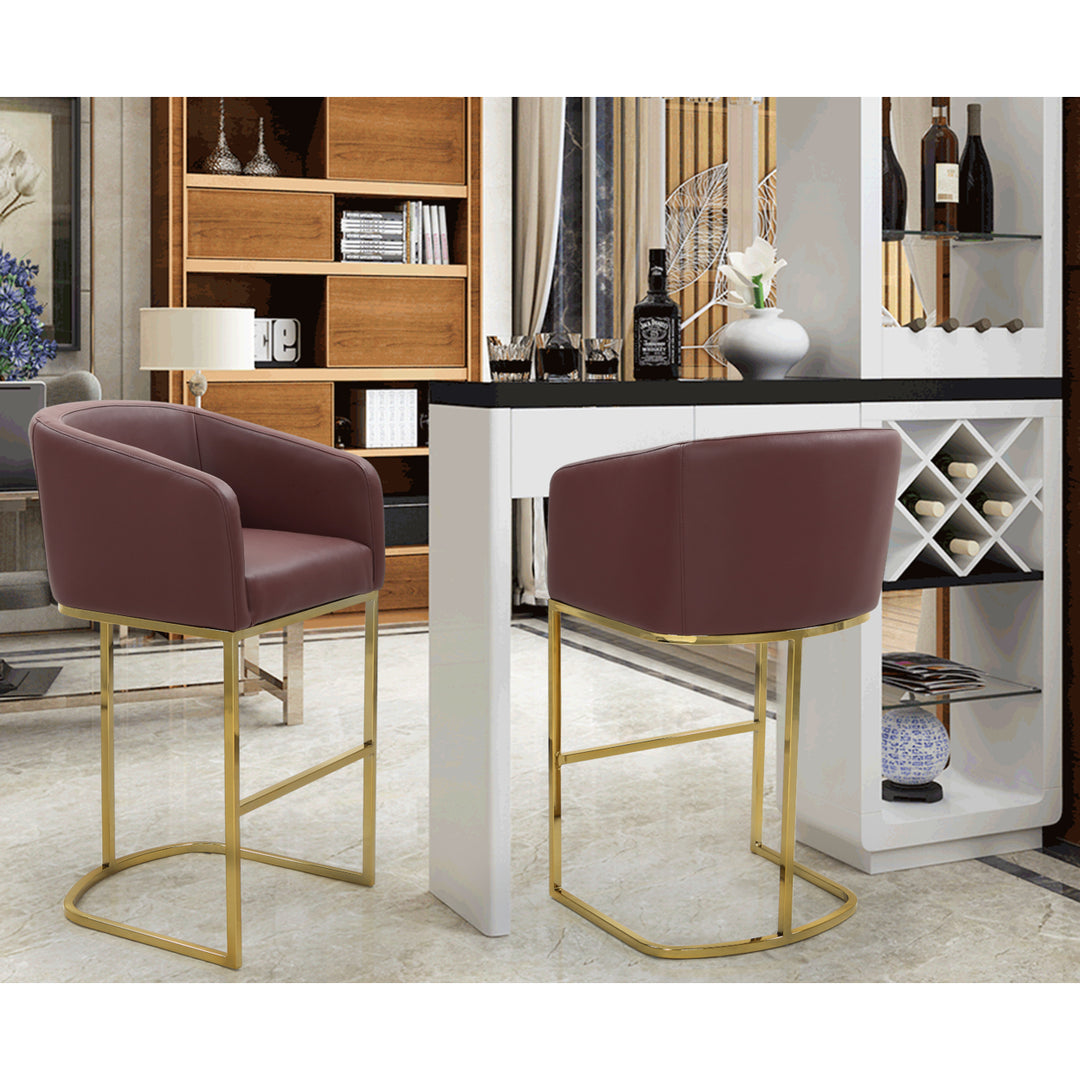 Tahiti Bar Stool or Counter Stool Chair PU Leather Upholstered Shelter Arm Design Half-Moon Goldtone Solid Metal Image 3