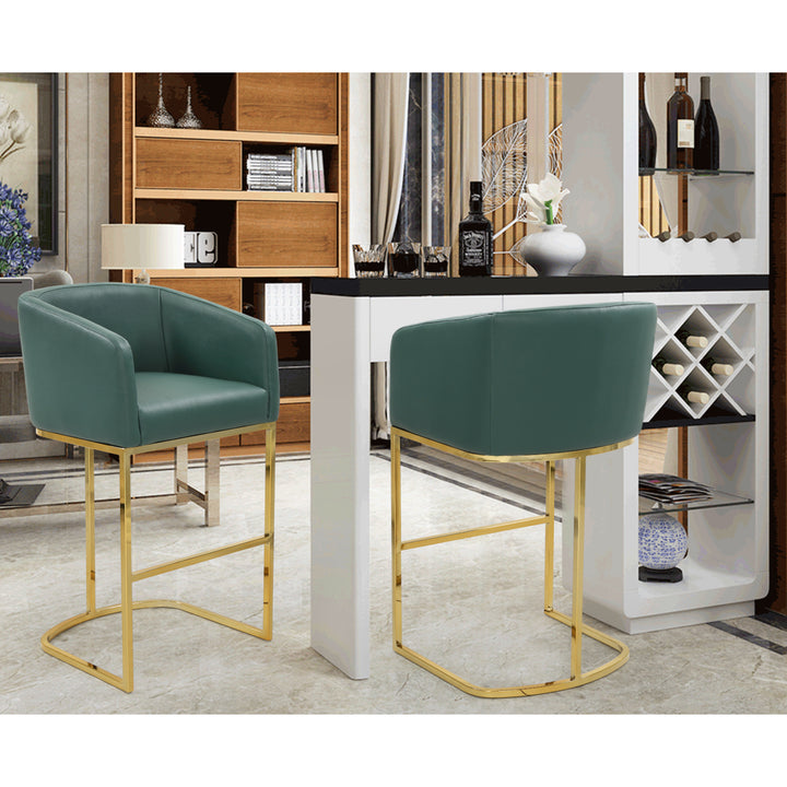 Tahiti Bar Stool or Counter Stool Chair PU Leather Upholstered Shelter Arm Design Half-Moon Goldtone Solid Metal Image 4