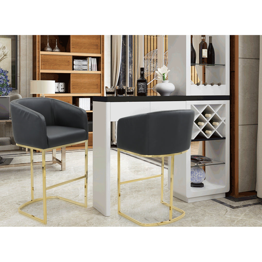 Tahiti Bar Stool or Counter Stool Chair PU Leather Upholstered Shelter Arm Design Half-Moon Goldtone Solid Metal Image 5