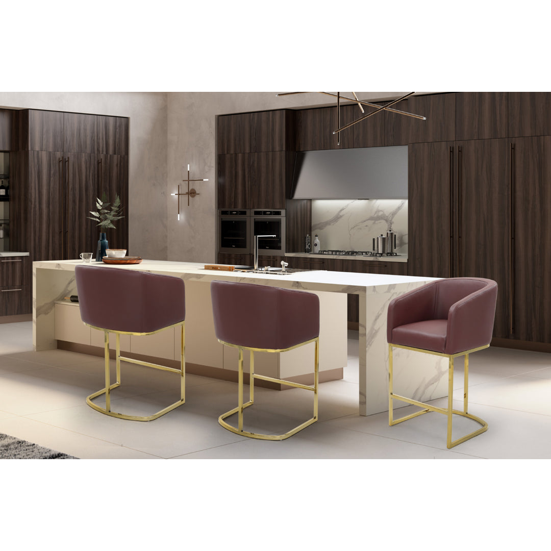 Tahiti Bar Stool or Counter Stool Chair PU Leather Upholstered Shelter Arm Design Half-Moon Goldtone Solid Metal Image 7