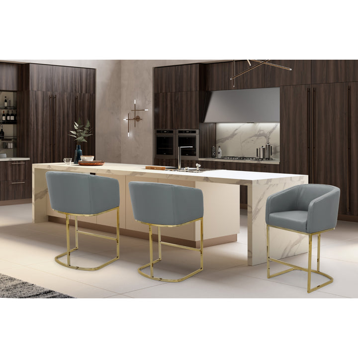 Tahiti Bar Stool or Counter Stool Chair PU Leather Upholstered Shelter Arm Design Half-Moon Goldtone Solid Metal Image 9