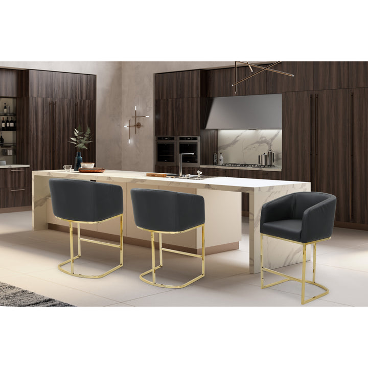 Tahiti Bar Stool or Counter Stool Chair PU Leather Upholstered Shelter Arm Design Half-Moon Goldtone Solid Metal Image 10