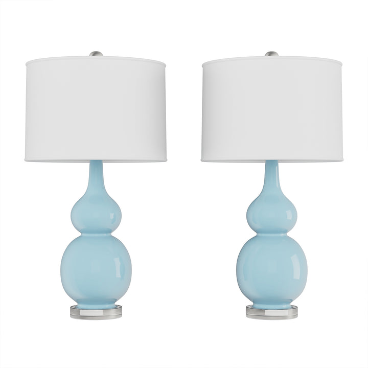 Table Lamps  Set of 2 Ceramic Double Gourd Vintage Style for Bedroom, Living Room or Office Baby Blue Image 1